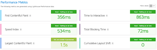 Page speed test screen 3